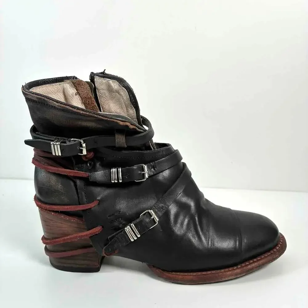 Freebird by Steven Crue Black Leather Backlace Bootie - Size 10